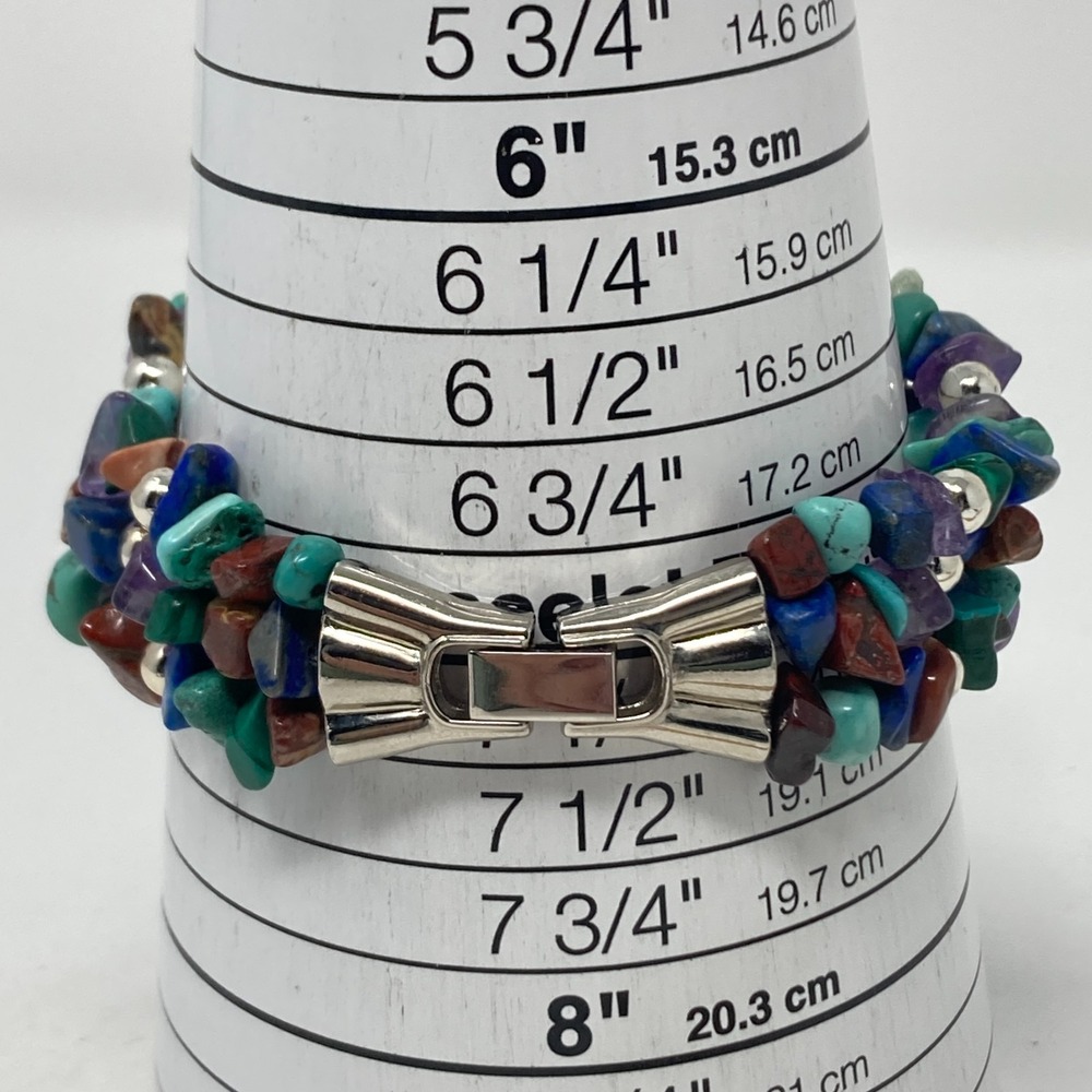 Oryx Watch Women Silver Tone Gemstone Band Amethyst Jasper 24mm New Batter 7.25" - Picture 10 of 16
